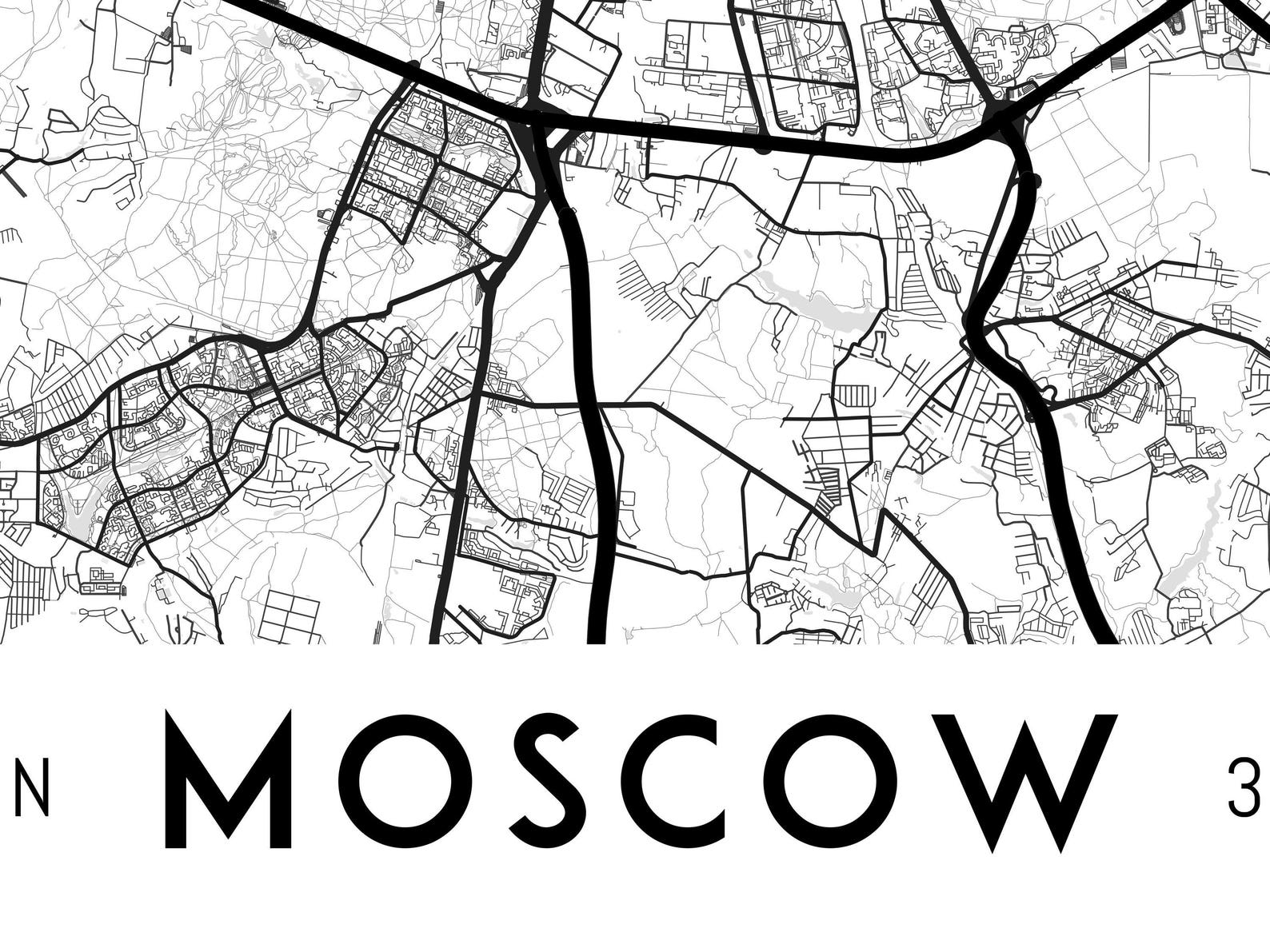 Moscow Map Print Printable Moscow Map Art Moscow Print Etsy