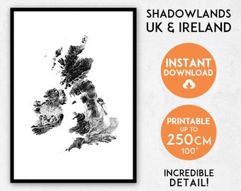 Shadowlands UK & Ireland map print, UK print, England map, England print, England wall art, UK map, England poster map, Ireland poster