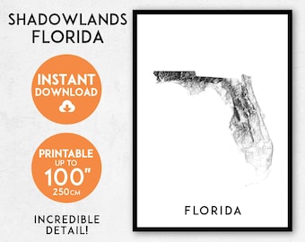 Shadowlands Florida map print, Printable Florida map art, Florida print, Florida art, Florida poster, Florida wall art print, Florida gift