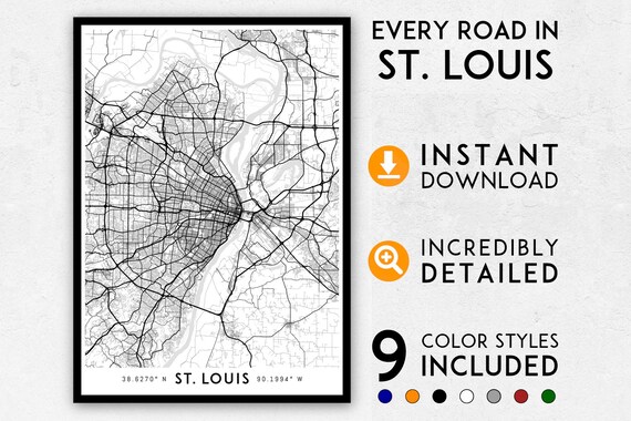 St Louis map print St Louis print St Louis city map | Etsy