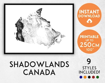 Shadowlands Canada map print, Canada print, Canada poster, Canada wall art, Map of Canada, Canada art print, Canada map poster, Canada gift