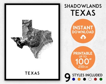 Shadowlands Texas map print, Texas print, Texas poster, Texas wall art, Map of Texas, Texas art print, Texas map poster, Texas gift, USA map