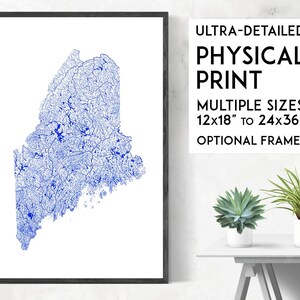Póster con mapa de las vías navegables de Maine, impresión de Maine, impresión de mapa de Maine, mapa de los ríos de Maine, póster de Maine, arte mural de Maine, impresión artística de Maine, ríos de Maine