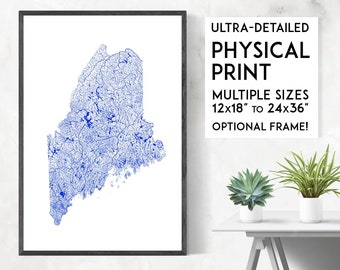 Maine Rivers Map Print: gedetailleerde waterwegenposter