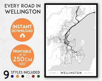 Wellington New Zealand Map Art Print: Detailed Cityscape (Digital Download)