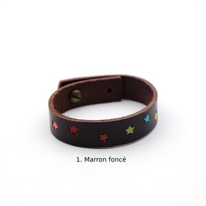 Bracelet en cuir étoiles 1. Marron foncé