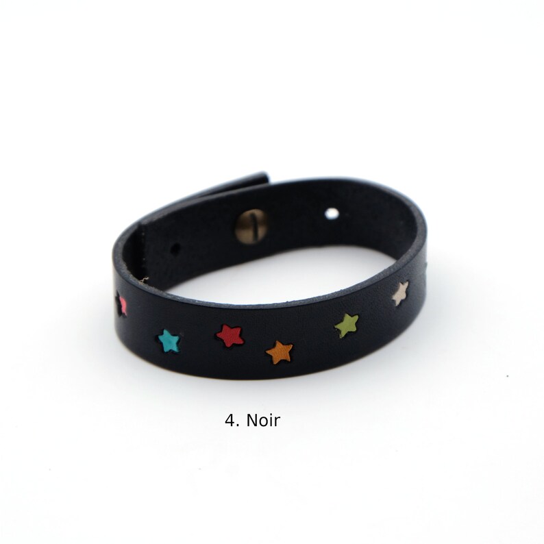 Bracelet en cuir étoiles 4. Noir