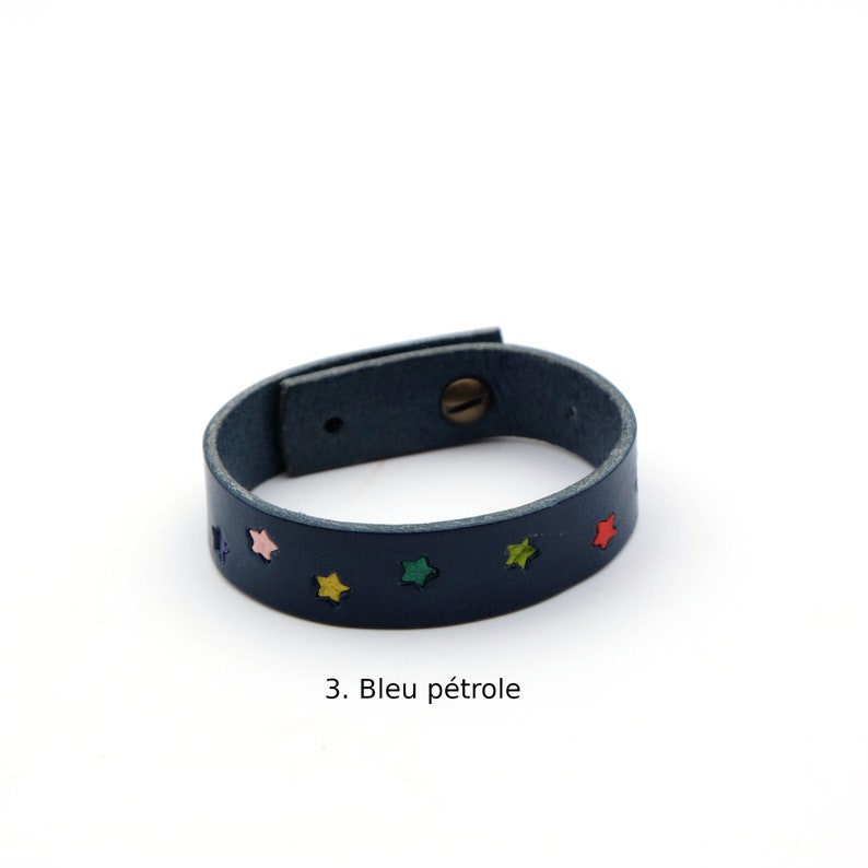 Bracelet en cuir étoiles 3. Bleu pétrole