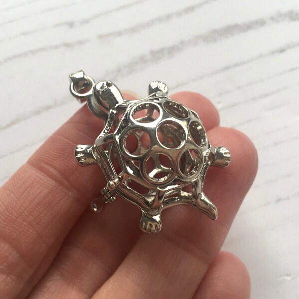 1 x Silver Plated Openable Turtle Locket Setting - Perfect for Sea Glass and Clay Marbles