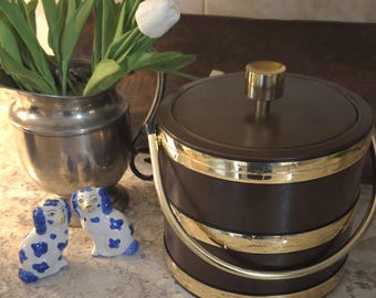 Vintage Mcm shelton-ware faux leather ice bucket, 1970s barware