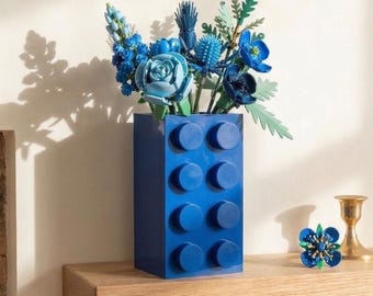 Vaso de tijolos impresso em 3D | Vaso de flores modular inspirado em brinquedos retrô, organizador de mesa