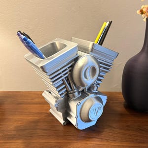 V Twin Engine Pen & Pencil Holder – Garage Decor | Car Enthusiast Gift | 3D Printed Desk Organizer | Father Son Present