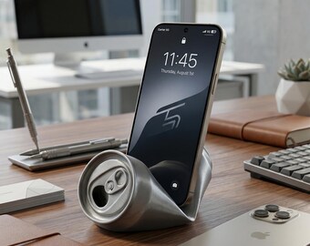 Crushed Can Phone Stand | Industrial Chic Desk Accessory | Gift for Tech Lover