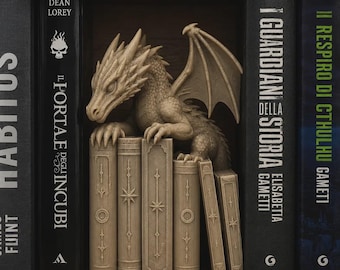 Enfeite de estante com dragão | Decoração fantástica para leitores e amantes de livros | Escultura de dragão impressa em 3D para estante