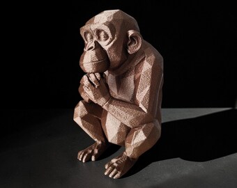 Modern Geometric Low-Poly Monkey Statue