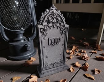 Lápide gótica impressa em 3D, adereço de cemitério para o Halloween, decoração de caveira com filigrana.