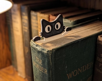 Marcador de Páginas com Gato Espiando Impresso em 3D – Suporte de Página Minimalista com Gatinho em Preto e Branco