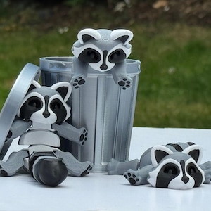 3D gedruckter Waschbär im Mülleimer - Schreibtischspielzeug | Fidget Spielzeug | Einzigartiges Geschenk für Tierliebhaber