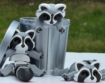 3D Printed Raccoon in Trash Can – Articulated Fidget Desk Toy