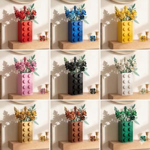 Block-Style 3D Printed Vase for Brick Flower Bouquets | Retro Toy Inspired Decor | Modular Flower Pot | Gift for Builders & Architects