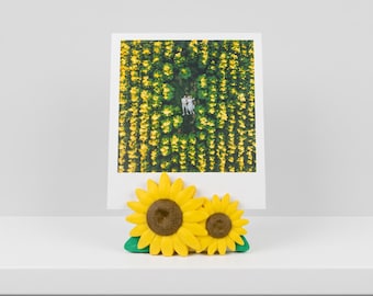 Porta-Polaroid de Girassol Impresso em 3D, Decoração Floral para Mesa, Ímã de Geladeira (PLA)