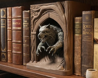 3D Printed Werewolf Book Nook: Gothic Fantasy Bookshelf Decor