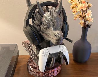 3D-geprinte Dragon Gaming-standaard | Houder voor hoofdtelefoon en controller