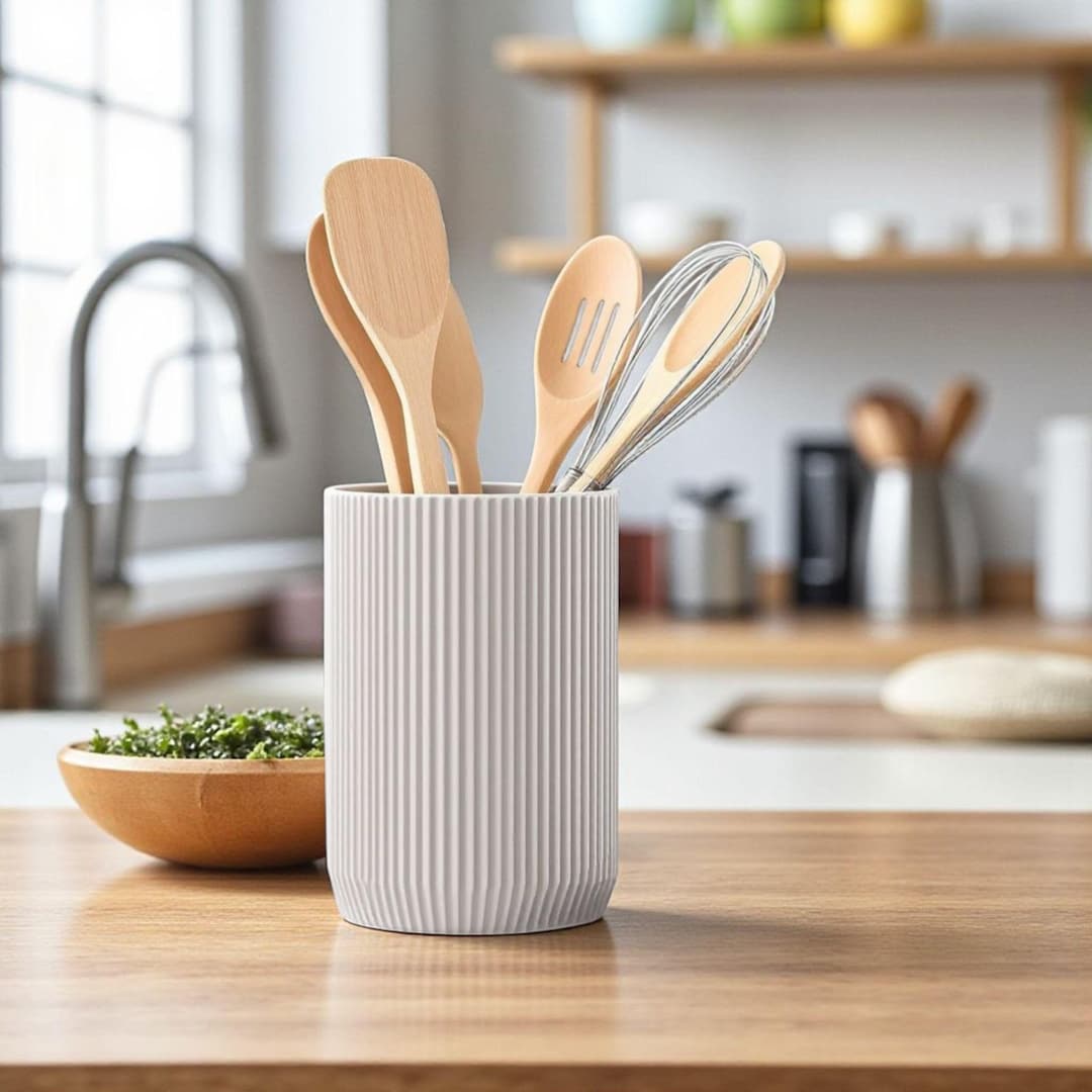 Modern Ribbed Kitchen Utensil Holder: Minimalist Countertop Organizer ...