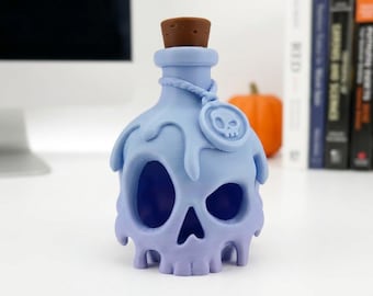 Frasco de poção em formato de caveira impresso em 3D | Acessório de mesa assustador para o Halloween | Decoração de prateleira | Presente