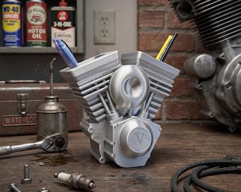 V Twin Engine Pen Holder – 3D Printed Garage Decor