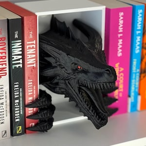 Drachen Buchecke | Heftige Drachenkopf Buchstütze | Fantasy Decor für Buchliebhaber | Gothic Mittelalterliche Wyrm Skulptur | 3D Gedruckt