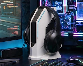 Sci-Fi Signal Station Headset Stand | Futuristic Gamer Desk Accessory, Cyberpunk Holder