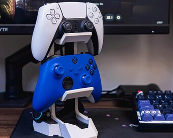 Dual Controller Stand for PS5 and Xbox Series X/S | Universal 2-Tier Gamepad Holder | 3D Printed Gaming Desk Organizer