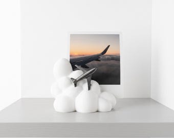 Porta-retratos em formato de nuvem impresso em 3D, decoração de mesa em formato de avião, presente para amantes de viagens.