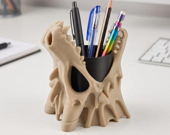Porta-lápis em formato de crânio de dragão impresso em 3D – Organizador de mesa fantástico (6 a 10 canetas)
