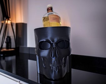 3D Printed Skull Whiskey Bottle Cooler: Gothic Bar Decor