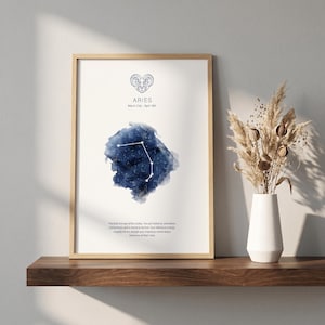 Impression signe astrologique du zodiaque Bélier, art mural aquarelle constellation, cadeau astrologie audacieux, affiche encadrée Bélier, A5 A4 A3 décoration céleste