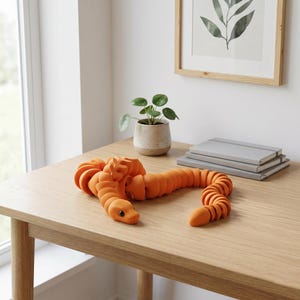 Articulated 3D Printed Ball Python Snake Toy | Flexible Fidget Toy & Desk Pet | Matte Orange, Blue, Green | Unique Gift for Reptile Lovers