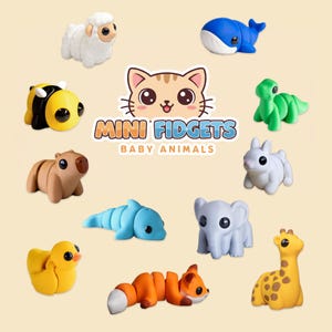 Mini Fidget Animals – 3D Printed Articulated Toys | Rainbow Stress Relief Gift | Party Bag Fillers | Mystery Keyring Surprise