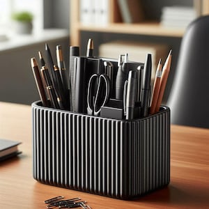Ribbed Office Organizer | 3D Printed Desk Tidy | Modern Pen Holder | Gift for Dad | Minimalist Home Office Accessory