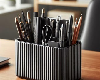 3D Printed Ribbed Desk Organizer | Modern Pen Holder