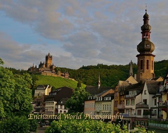 Château en Rhénanie, Château et village de Cochem, Photo du château, Décoration murale du château, Photographie allemande, Cadeau d’amant du château, Photo de voyage