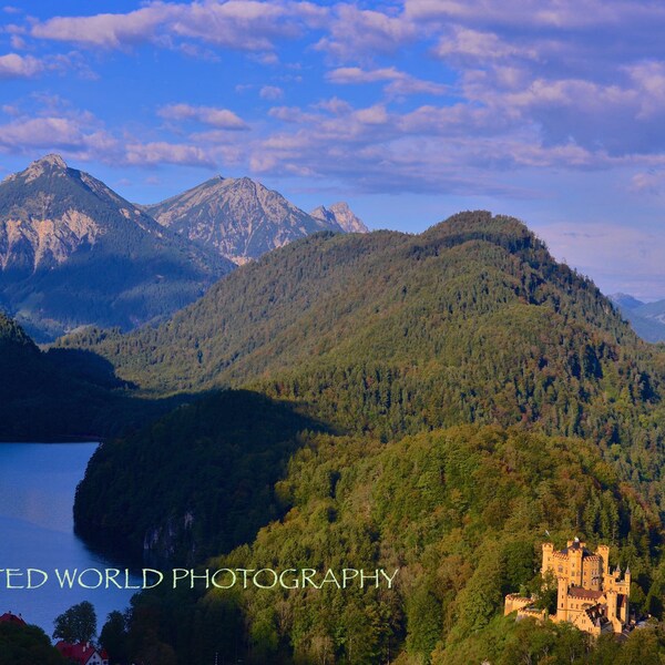 German Alps photo, King Ludwigs castle print, Hohenschwangau Castle photo, Germany photography, Mountain landscape print, Castle wall decor