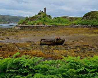 Photo du château écossais, photo de l’île de Skye, impression des ruines du château, photographie écossaise, impression d’épave, décoration murale écossaise