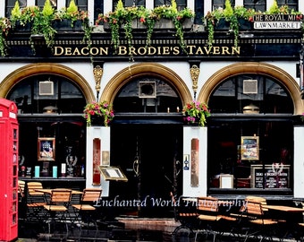 Pubs Of Scotland, Deacon Brodies Tavern, Pub art, Scotland Pub print, Scotland photos, Game room decor, man cave gift, Edinburgh pub print