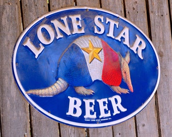 Wall Mounted Bottle Opener with Vintage Lone Star Texas Beer Can Cap Catcher 