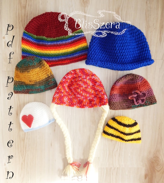 Crochet Pattern Set Basic Beanie Pattern With Lots of Ideas All Sizes Priemie to Large Adult Instant Download Digital Pattern Etsy