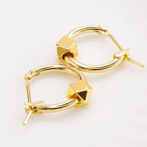 Chunky Hoops Gold Ear Huggers Earrings, Thick Hoop Earring, Geometric Earrings Beaded, Everyday Jewelry