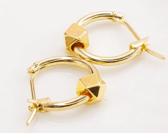 Chunky Hoops Gold Ear Huggers Earrings, Thick Hoop Earring, Geometric Earrings Beaded, Everyday Jewelry