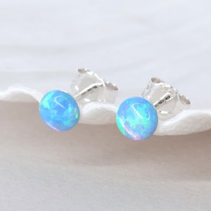 Blue Stud Earrings, Minimalist Opal Earrings, Opal Studs